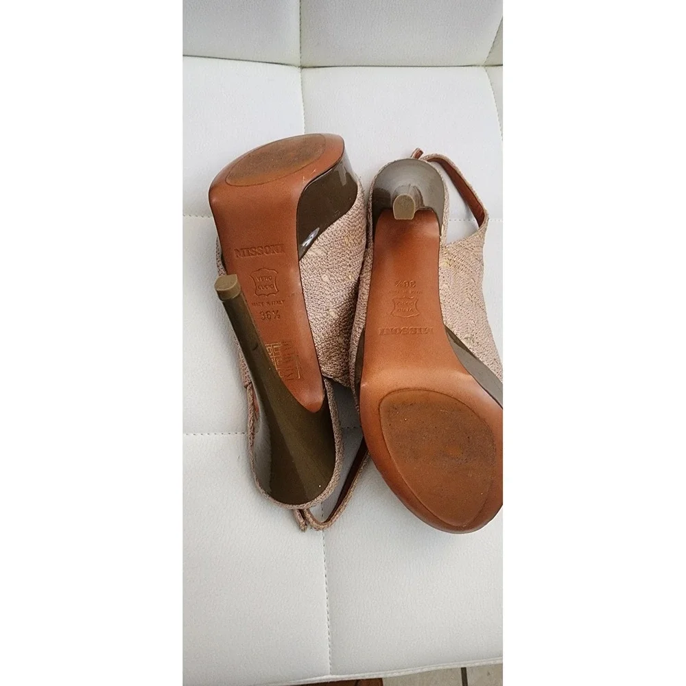 Missoni Knit Peep Toe Slingback Platform Pumps Beige Tan Stiletto Heels  36.5
